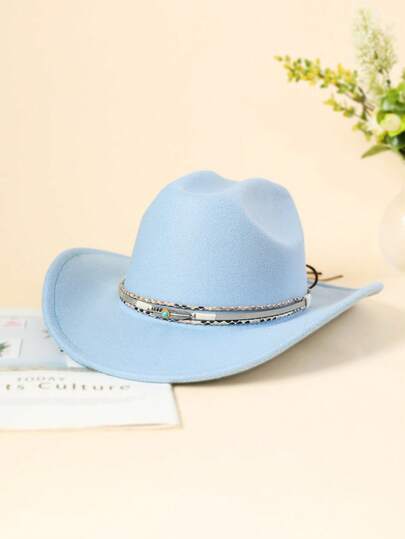 1 Paquete Sombrero de Vaquero Unisex de Fieltro Sintético, Sombrero Fedora Americano de Ala Ancha para Exteriores con Correa