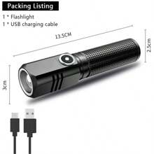 1pc XHP50 High Lumen Flashlight | Adjustable Focus Design + 3 Brightness Modes | Type-C Fast Charging | Overcharge Protection + Multi-Stage Cooling + Waterproof | Essential For Outdoor Adventure, Night Fishing, Emergency Rescue