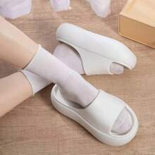 Damen Ultra-weiche EVA leichte & bequeme Slip-On Keilsandalen, 6cm Plateau, Einfarbig, lässige Strandpantoffeln für den Sommer