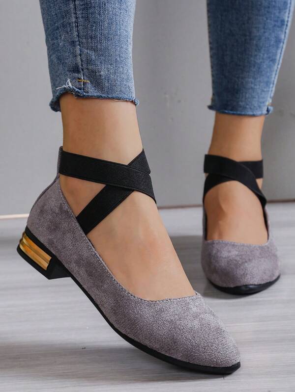 Elegant Bohemian Style Plus Size Elastic Criss-Cross Strap Round Toe Flat Casual Slip-On Shoes, Suitable For Middle-Aged Mothers