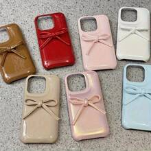 【店舗人気モデル】 ソリッドカラーソープシェル16ケース、3Dボウ付き、Apple 16 Pro Max電話ケース、for I phone 15新モデル16保護カバー13ニッチ14女性スタイル12電話 - カーキ - チェックする 5