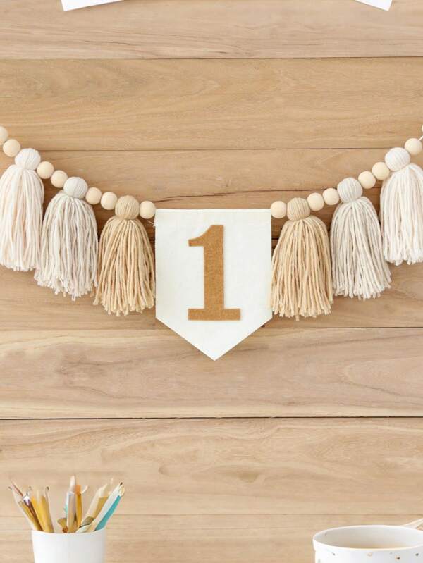 Handmade Bohemian 1st Birthday High Chair Banner Party Decorations Girls Baby Shower Wall Hanging Decorations For Children's Bedroom - First Birthday Decorations - Baby Shower (Light Brown)