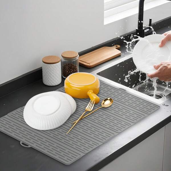1pc, Silicone Dish Drying Mat For Kitchen Counter, Collapsible Six Fold Large Dish Drainer Mat, Kitchen Counter Anti-Skid And Heat Insulation Pad, 20.9 X15In Non-Slip Sink Mat Easy To Clean