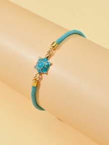 1 件时尚海洋风格海龟珐琅可调节绳手链，适合情人节、朋友、家庭聚会、礼物、女士日常佩戴