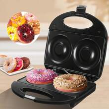 Máquina de fazer donuts, assa 2 donuts, aquecimento duplo, superfície antiaderente, perfeita para café da manhã, uso comercial ou doméstico, fácil de limpar