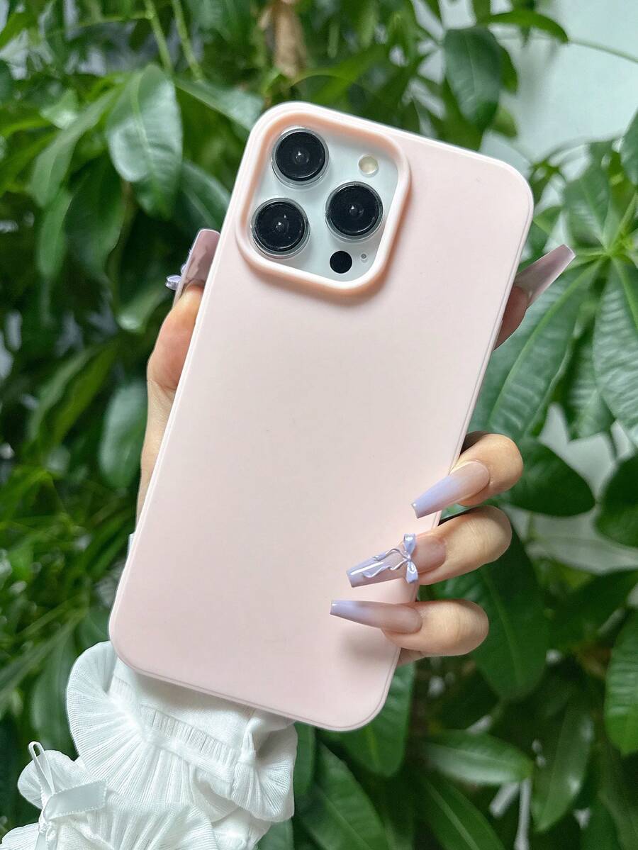 1pc Solid Color Light Pink Phone Case Compatible With IPhone 16 Pro Max, 11/12/13/14 Plus, 7/8 Plus, XR/7/8 Plus, 15 Pro Max, Shockproof Protective Cover Waterproof Anti-Fall Scratch Resistant Spring Pastel - Baby Pink - View 1