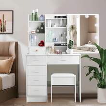 Favourite Gift Vanity Dressing Table Desk With 10 LED Bulbs Makeup Mirror Bedroom Furniture - White - View 4