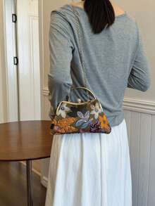 Heavy Lace, Sequin & Embroidered Floral Patch Handbag, Elegant Ladies Evening Clutch Bag For Banquet, Party, Shopping, Suitable For Office, College, Work, Business, Commuting, Outdoor Activities, Travel (Pattern Print Random), Sparkling Sequin Bags Ladies Elegant