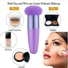 Quaste mit Pilzkopf-Form für flüssiges Make-up, Schwamm Kosmetik Puder Quaste, Schminkpinsel mit glättendem Griff