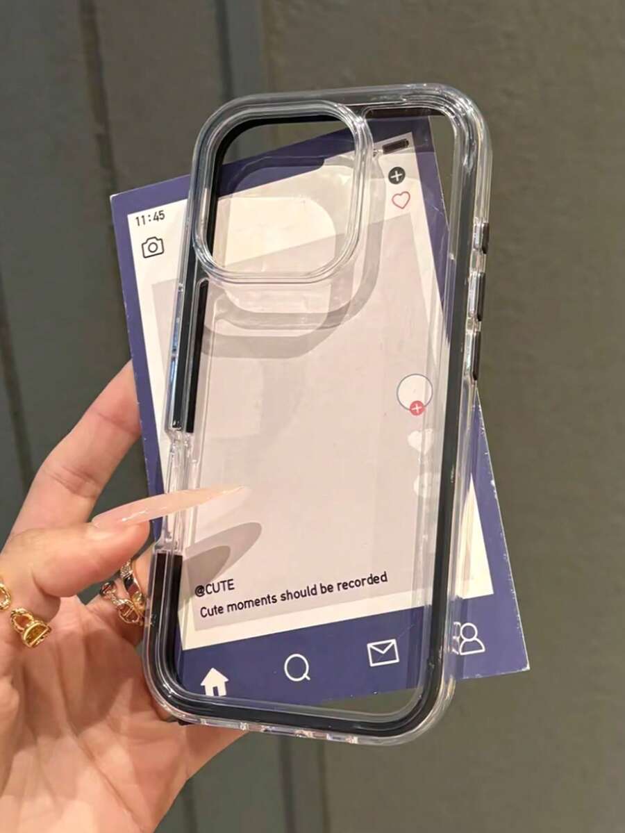 Minimalist Black Trim Transparent Phone Case, Compatible With IPhone16promax/16/16pro/16plus/15/15promax/15pro/11/12/13/14promax/11promax/12pro/12promax/13pro/13promax/7plus/14pro/14promax/16E Soft
