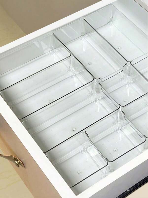 12 pièces/6 pièces/2 pièces Boîte de rangement de cosmétiques pour tiroir/bureau, boîte de rangement de commode transparente, boîte de rangement anti-chute à plusieurs compartiments pour bijoux et petits objets, boîte de rangement raffinée