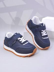 Kids' Color Splicing Athletic Shoes, Boys/Girls Campus Student Shoes With Magic Tape, Running Shoes, Casual Sneakers