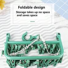 1pc 32 Clips Folding Hanger Rack For Clothes, Underwear, Socks Organizer, Closet Storage Rack, Wind-Proof & Slip-Resistant, Randomly Colored Clips & Simple Folding Clothes Hanger (Randomly Colored) - Grey - View 4