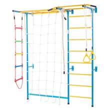 Indoor Jungle Gym For Toddlers, 7-In-1 Climbing Playset With Carbon Steel Swedish Ladder, Wall Ladder, Pull-Up Bar, Rope Ladder, And Gymnastic Rings, Supports 220 Lbs, Multicolor - 7-in-1 Set, Blue, Yellow, and Red - View 8