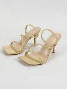 Women's Yellow Square Toe High Heel Sandals, Sexy Party Minimalistic Style, Comfortable And Tall High Heels