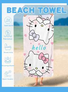 Sanrio 1 PIEZA personalizada con 2 gatitos opuestos, toallas de playa de verano, toallas de baño absorbentes y de secado rápido con estampado de dibujos animados, texto personalizado, impresión digital, chal protector solar para vacaciones en la playa, adecuado para niñas y adultos