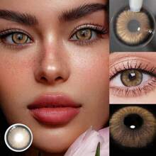 Lalens Lentes de contacto de color rosa en forma de corazón Lalens Sweet Heart, de uso semestral, para ojos marrones oscuros. Lentes de contacto de color azul natural, de uso semestral, para ojos marrones claros. Lentes de contacto de color gris, de uso diario, de 6 meses de duración, para embellecer los ojos. Dos piezas de lentes de contacto de color suaves en un solo paquete.