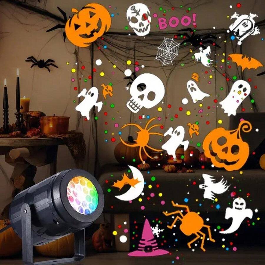 1pc USB Powered Halloween Projection Light, Can Project Dynamic Pumpkin, Spider, Bat And Haunted House Patterns - Black Indoor Night Light, No Battery Required, Holiday Theme Lighting, High Quality Projection Decorative Spotlight, Suitable For Party Decoration And Event Planning - Black - View 1