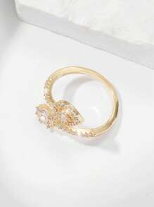 18K Gold Water Drop CZ Rings For Women- Statement Adjustable Copper Accessories For Women