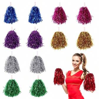 1 paire de pompons de cheerleading avec poignée, pompons de cheerleader colorés convenant pour les compétitions sportives, les représentations sur scène, les fêtes de festivals