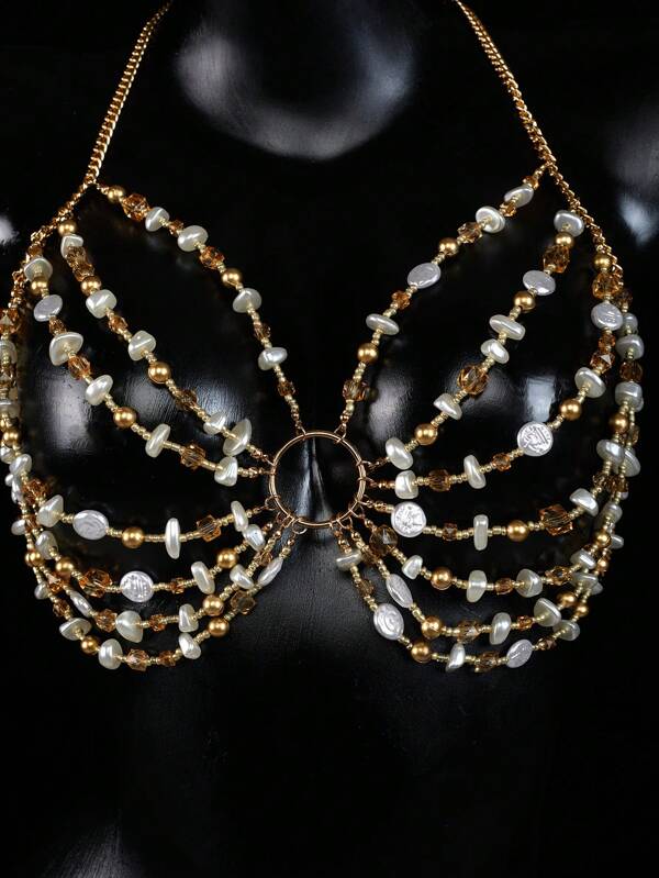Accesorio de adorno para el cuello con cuentas doradas, lindo