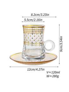 6 件套玻璃杯，土耳其风格手柄设计，3.9 盎司，可重复使用，圆形，防滑，非常适合家庭、派对、聚会、威士忌、牛奶、甜点、冷萃、果汁、饮料、周年纪念、乔迁、婚礼、圣诞节、万圣节礼物 - 無色 - 查看 10