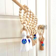 1 件手工木珠挂饰，土耳其蓝色邪眼吊饰，理想的保护象征，适用于汽车内饰、家居装饰、壁挂、包袋配饰 - 独特时尚的节日礼物