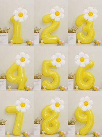 2pcs White Daisy Balloons Set Macaron Yellow 40inch Number Balloon 0-9 Birthday Party Decorations Air Globes