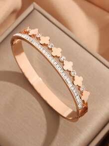 1 Stück koreanisches Mode Armband mit Vierblättrigem Kleeblatt und Strass, minimalistisch elegantes Freundschaftsarmband als Geschenk für Frauen