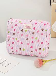 1 Peça/Conjunto Bolsa de Maquiagem com Estampa Fofa de Urso Colorido, Bolsa de Higiene Pessoal de Grande Capacidade com Alça, Bolsa de Embreagem Portátil com Estampa de Listras, Bolsa de Cosméticos Casual Octogonal para Mulheres, Mini Organizador de Pincéis de Maquiagem, Bolsa Pequena de Cosméticos, Essenciais de Viagem para Férias, Volta às Aulas, Bolsa Escolar, Bolsa de Viagem para Mulheres