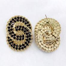 1 Pair Black Luxury Crystal Diamond Hoop Earrings For Party