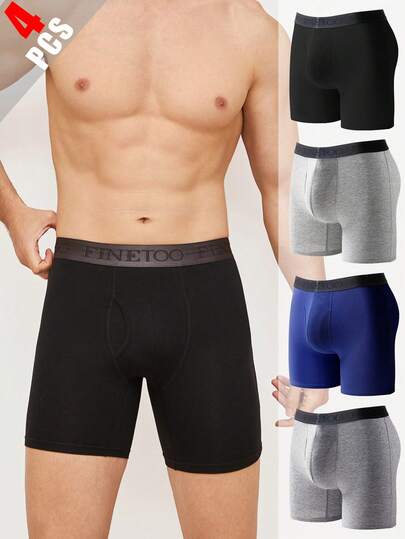 FINETOO 4Pcs Cotton Fashion Tape Comfortable Men's Boxer Briefs,Moisture-Wicking Breathable Underwear
