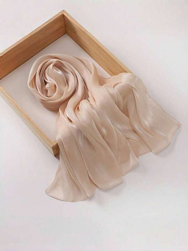 1pc New Solid Color Shiny Crepe Gauze Scarf, Breathable Soft Arabian Malay Travel Lightweight Headscarf Wrap Shawl For Women