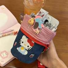 Sanrio Sanrio Cartoon Cute Handbag, KT Cat Embroidery Pen Pouch, Cosmetic Organizer Bag, Large Capacity, Student Stationery Multipurpose Tote Bag For Women,Back To School,School Supplies,Pencil Case,Pencil Pouch,School Bag