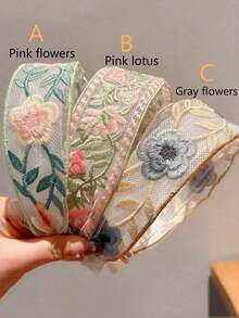 3 件女士优雅百搭刺绣花朵头带，适合日常、通勤、学校、办公室、海滩、派对、母亲节礼物发带发箍 - 彩色 - 查看 5