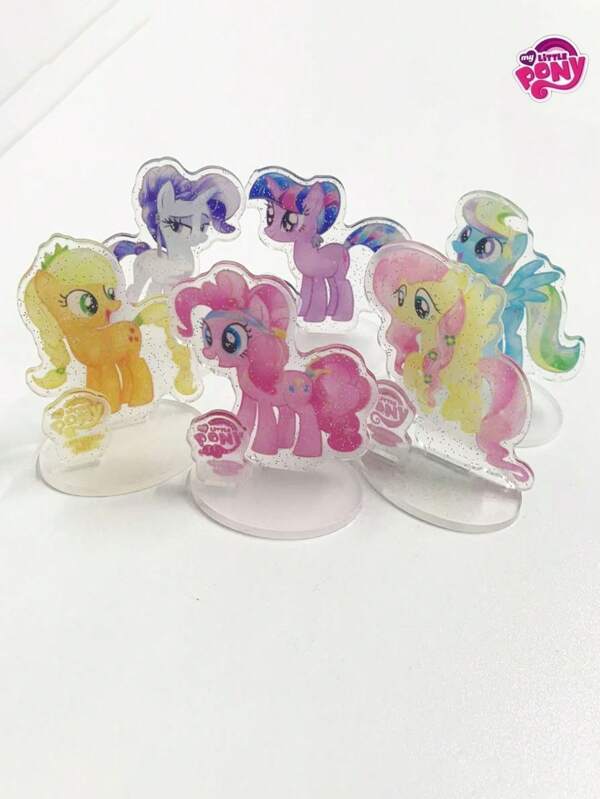 MY LITTLE PONY 1 pieza Decoración de sobremesa acrílica transparente de My Little Pony, Polvo brillante Xiaoma Baoli Rourou Biqi, Lindo letrero de dibujos animados de pie, adecuado como regalo de vacaciones, regalo de cumpleaños, decoración de festivales, se puede dar a amigos, familiares, recuerdo de graduación