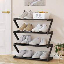 1pc 4-Tier Z-Shaped Shoe Rack, Plastic Freestanding Storage Shelf, Multifunctional Large-Capacity Storage Rack,Easy Assembly Floor Mounted Organizer For Living Room, No-Tool Installation, Stackable Home & Dorm Room Essential,Save Space, Home Organization Shoes And Boots Storage Sundries, Suitable For Corridors, Closets, Living Rooms, Bedrooms