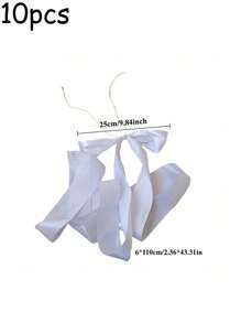 10/5pcs/1pc White Satin Ribbon Bow Chair Ribbon, Pure White Decorative Ribbon Wedding Aisle Decorative Pendant, Event Party Wedding Chair Decoration, White Satin Elegant Ribbon Bench Bow With Long Tail, Wedding Banquet Chair Back Flower Bow Silk Scarf, Used For Bridal Shower, Reception, Wedding Ceremony, With Long Tail