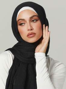1 pieza Bufanda arrugada con flecos sencilla para mujeres, chal elegante y transpirable adecuado para uso diario