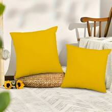 2pcs Decorative Pillow Covers With Nordic Style Solid Yellow Pattern, Made Of Polyester, With Zipper, Removable & Washable, Suitable For Bedroom, Living Room, Sofa Decoration (Pillow Insert Not Included), 45x45cm