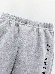 Tween Boy Letter Print Warm Crew Neck Sweatshirt And Pants Set