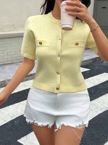 Collection d'été DEEKA - Tenue de remise de diplôme femme en tricot à manches courtes couleur jaune beurre