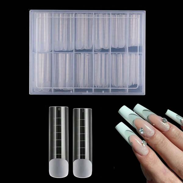 120PCS Clear Square Nail Mold,3XL Rectangle Poly Nail Forms Full Cover Nail Molds 12 Sizes Matte Full Set Of Nail Gel Shape Finger Extension Nail Tool Accessories,Suitable For Nail Salons And DIY