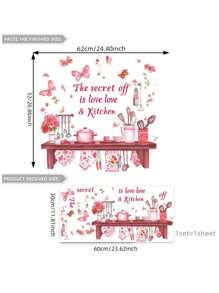 Kitchen Stickers/Decorative Stickers English Kitchen Kitchenware Butterfly Flower Rack Stickers Waterproof And Dustproof Stickers, 1 Piece Pvc Material Removable Wear-Resistant Stickers, Wall Stickers 23.62*11.81 Inches, Suitable For Kitchen Decoration, Wall Decoration, Restaurant Decoration, Interesting Birthday Gifts, Graduation Gifts, Make Your Home A New Look