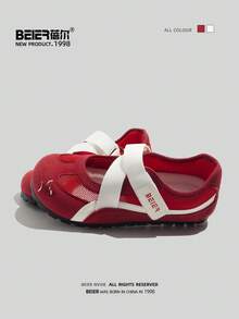 BEIER 1 Pair Contrast Color Preppy Style Casual Sneakers, Faux Leather With Hook And Loop, Slip-On For Outdoor Wear, Spring/Autumn