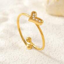 Juego de anillos con baño de oro al estilo francés para mujer, set único de anillos de circonita sintética con diseños de corazón, luna y delfín, anillos ligeros y de lujo, anillos de acero inoxidable sencillos pero elegantes, regalos para fiestas y cumpleaños, parejas