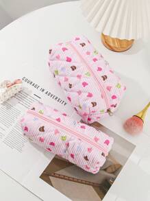 1 Peça/Conjunto Bolsa de Maquiagem com Estampa Fofa de Urso Colorido, Bolsa de Higiene Pessoal de Grande Capacidade com Alça, Bolsa de Embreagem Portátil com Estampa de Listras, Bolsa de Cosméticos Casual Octogonal para Mulheres, Mini Organizador de Pincéis de Maquiagem, Bolsa Pequena de Cosméticos, Essenciais de Viagem para Férias, Volta às Aulas, Bolsa Escolar, Bolsa de Viagem para Mulheres
