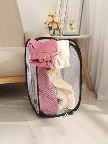 1pc Foldable Mesh Laundry Basket, Pop-Up Clothes Basket, Foldable Large-Capacity Laundry Basket, Suitable For Dirty Clothes, Breathable Design To Reduce The Odor Of Blankets, Convenient For Storage In Bathrooms, Bedrooms And University Dormitories.