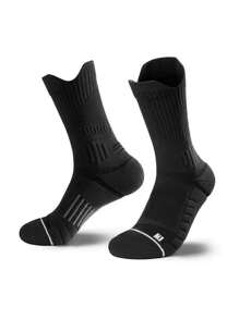 1/2 Pairs Purple Mesh Crew Socks For Men, Professional Basketball, Outdoor Sports, Moisture Wicking, Non-Slip, Cushioned, Elastic, Breathable, Fall