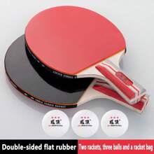 2 pièces de raquettes de tennis de table avec caoutchouc plat double face, flexible pour les débutants avec préhension horizontale et verticale